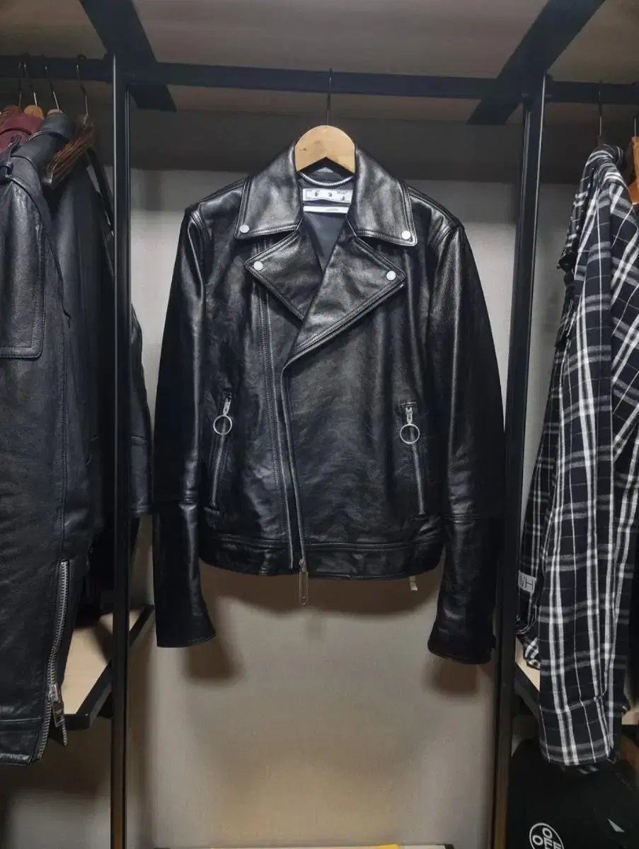 Off-White Rider Leather Leather Jacket L(105)