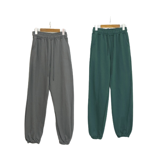 [2C] High-quality, thick, deep green, and dark blue banded jogger pants