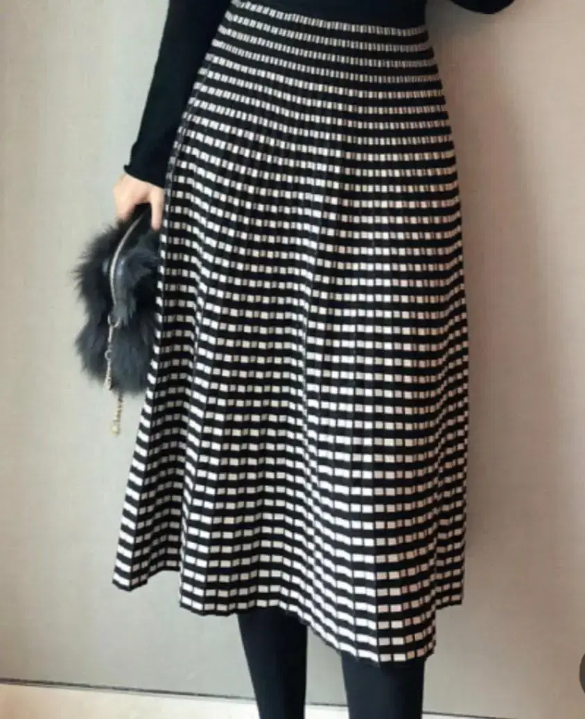 Special Price) N3113 Knit Long Skirt. Check. Stripe