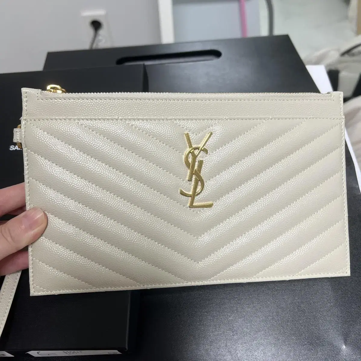 Saint Laurent Villepauche Large Clutch Strap White