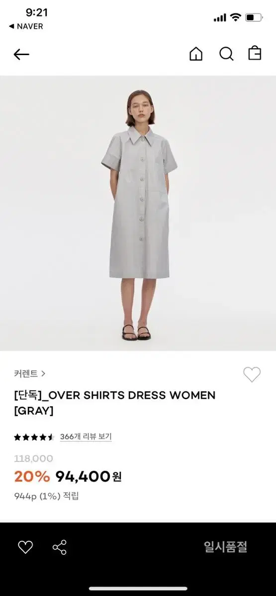 커렌트 셔츠 원피스 OVER SHIRTS DRESS WOMAN