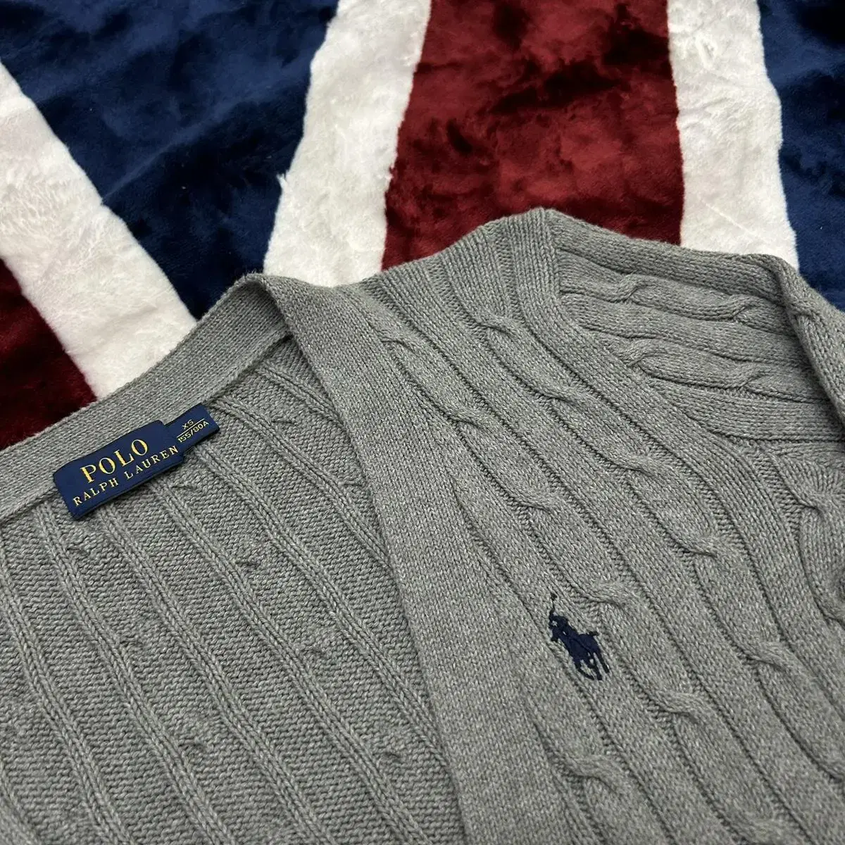 [XS] Polo Ralph Lauren V-neck Twisted Knit Cardigan/Gray