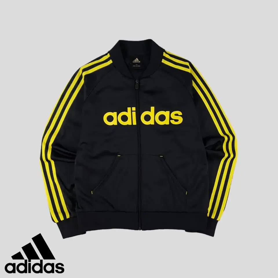 Adidas Black Yel Three Stripe Mid Logo Printed HSW Tracktop Zip Up Jersey S