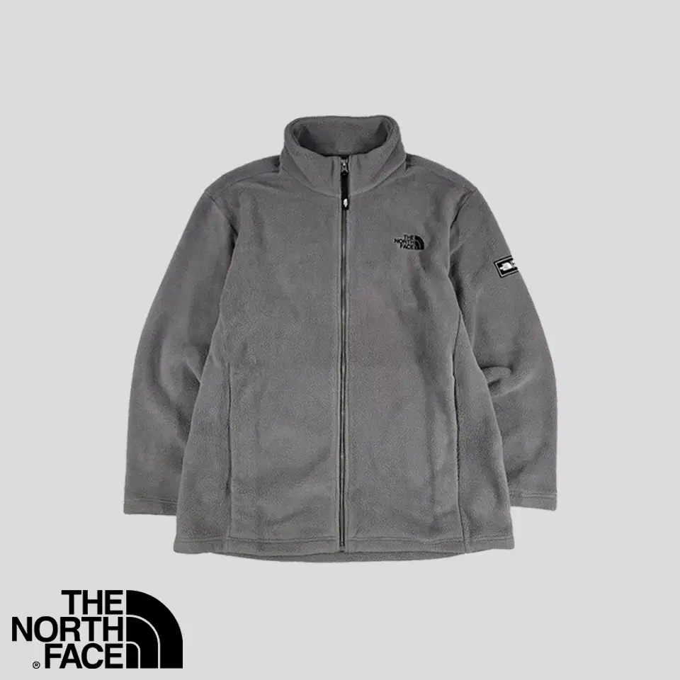 The North Face Gray Black Embroidered Arm Patch Fleece Hooded Zip Jacket M