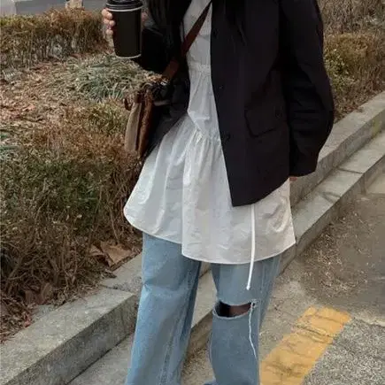 택포) 데일리쥬 셔링 미니 원피스 화이트