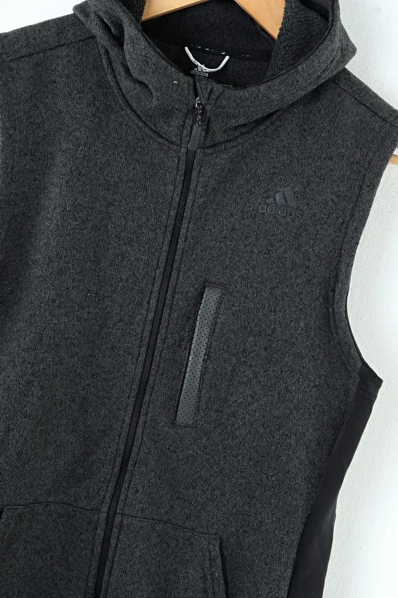 (XL) Adidas Hooded Zip Up Vest Unique Charcoal