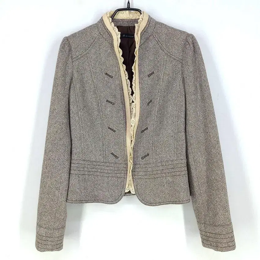 Women's Knitline Two-Hook Silver Pearl Woolen Jacket Light Brown (HU25898)