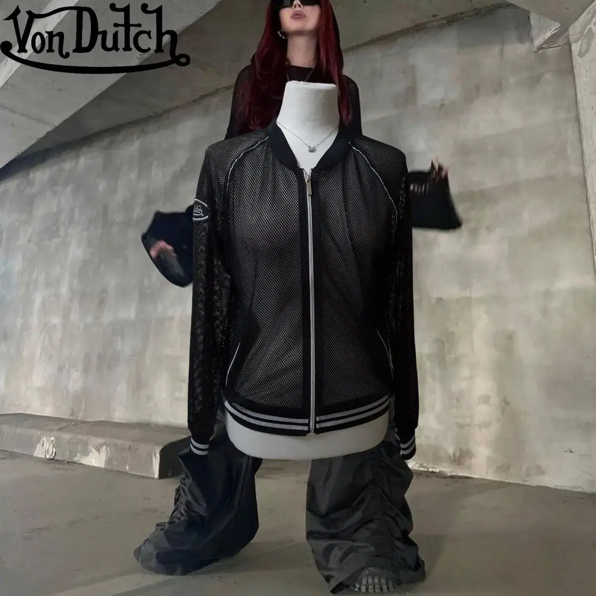 Von Dutch y2k Black mesh zip-up