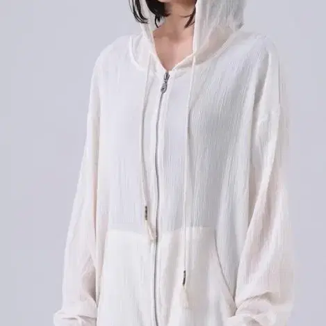 Oversized see-through hood zip-up_cream