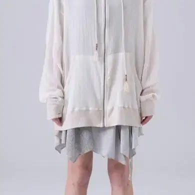 Oversized see-through hood zip-up_cream