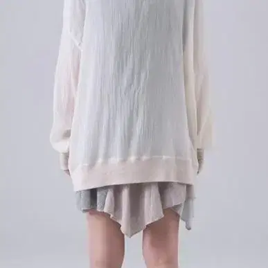 Oversized see-through hood zip-up_cream