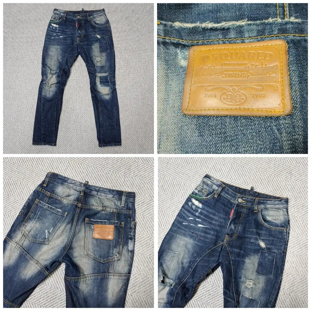 (Genuine) DISQUARED2 Dirty Painted Leather Patch Denim Pants / 46 (29)