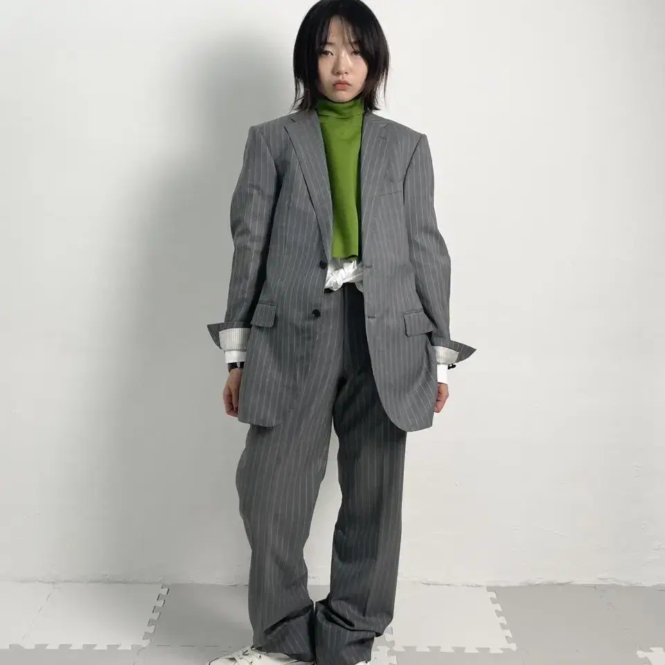 vintage stripe pattern grey suit