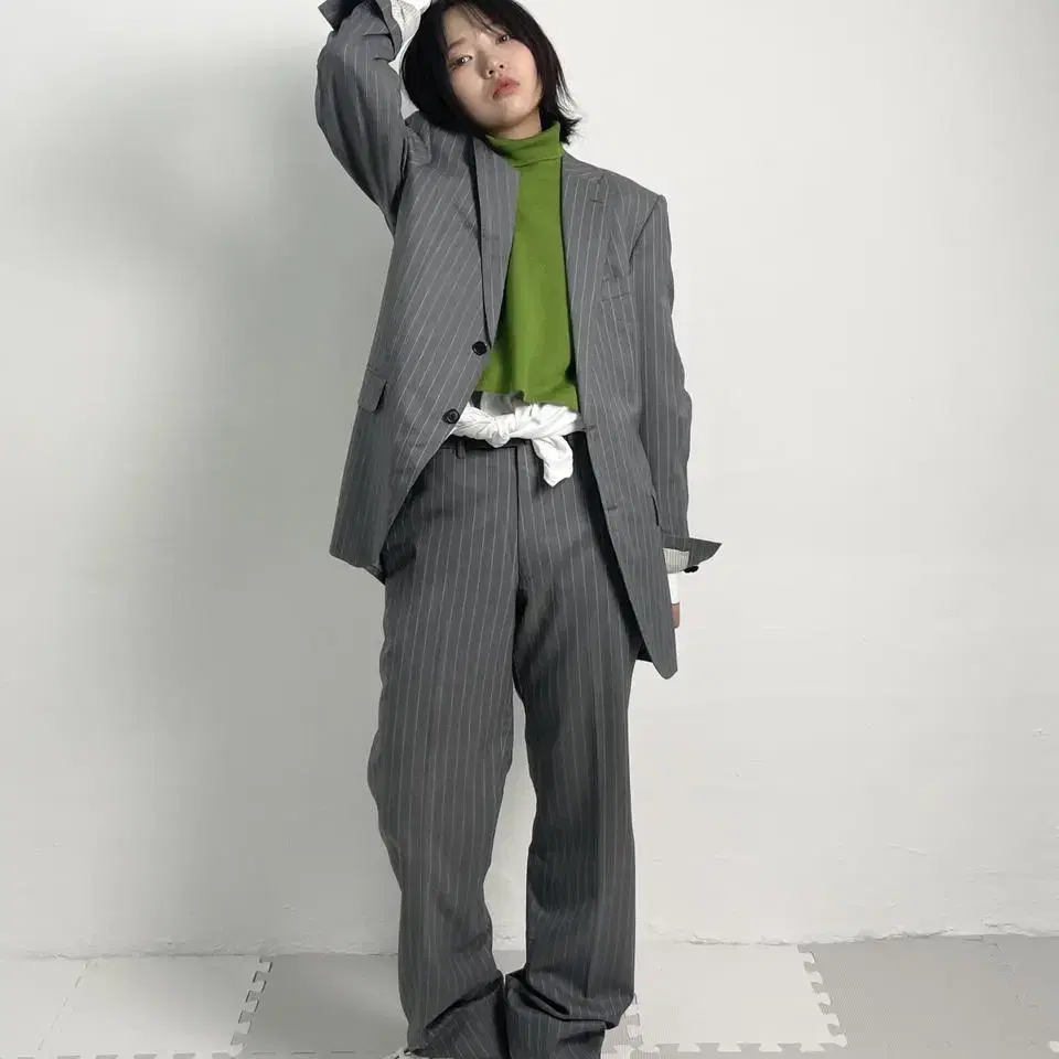 vintage stripe pattern grey suit