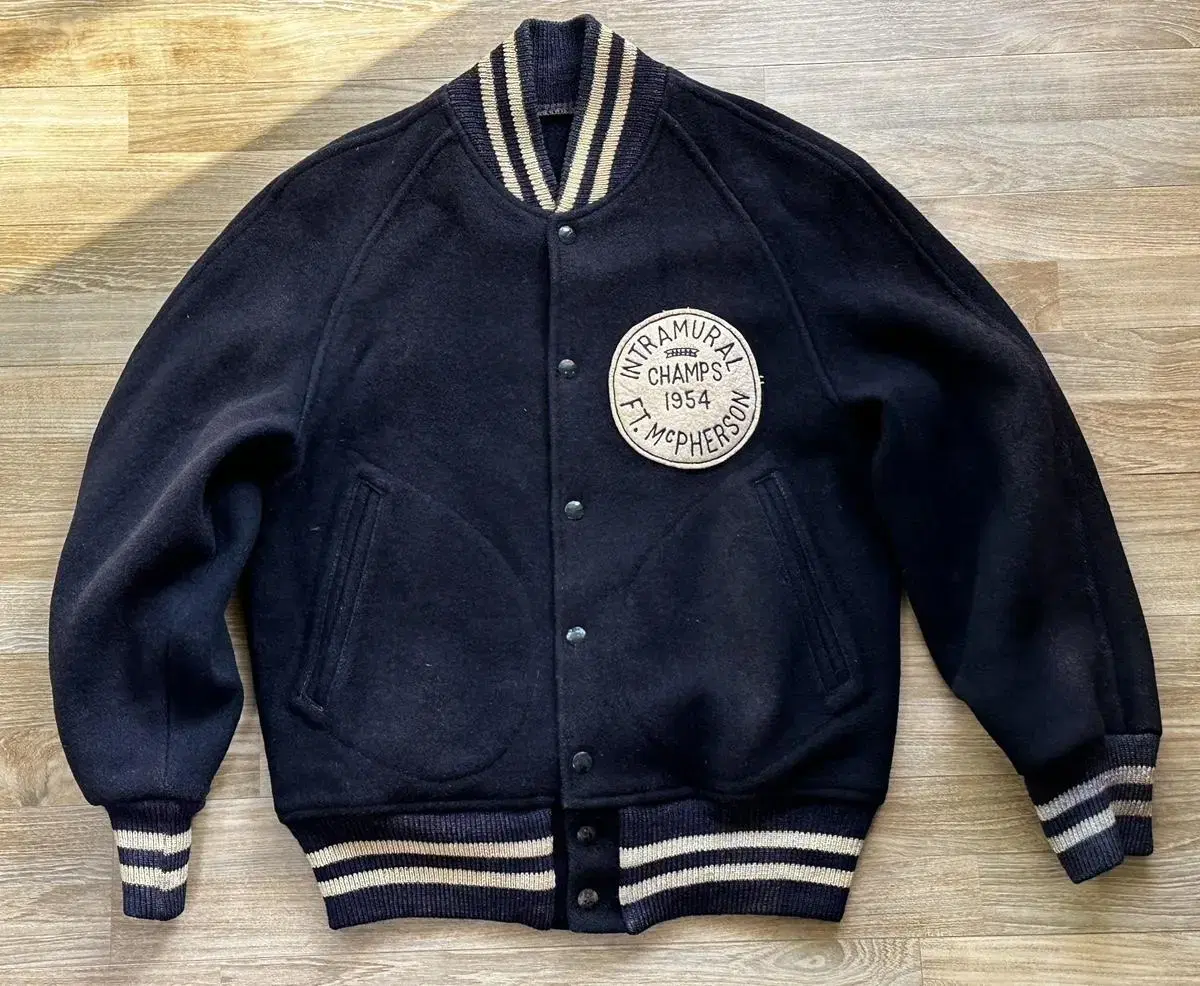 50s US ARMY Fort McMurpherson Navy Wool Varsity Jacket