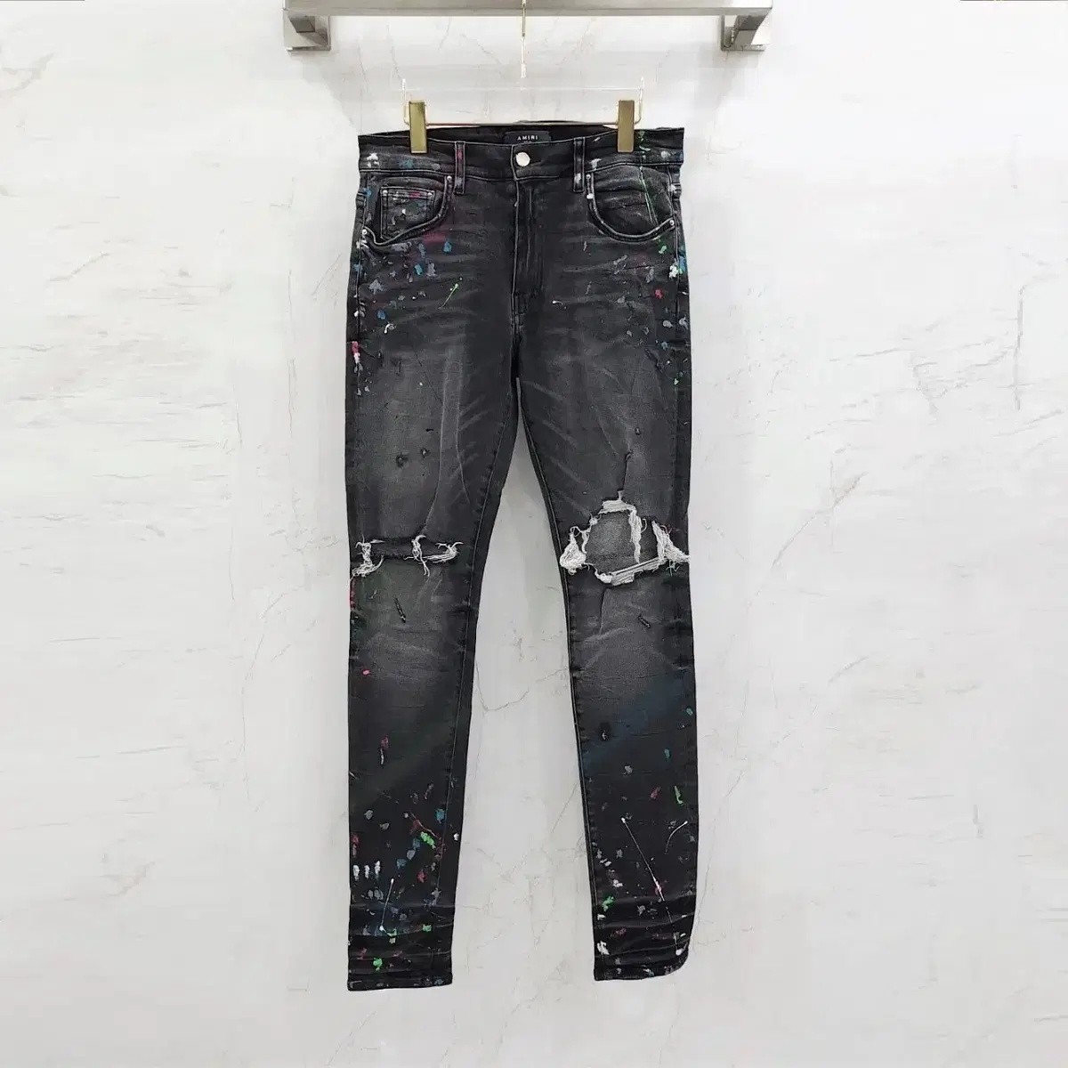 33 / Amiri Painting Vintage Black and Blue Denim Pants