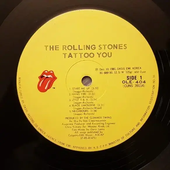 국내라이센스반/Rolling Stones - Tattoo You LP