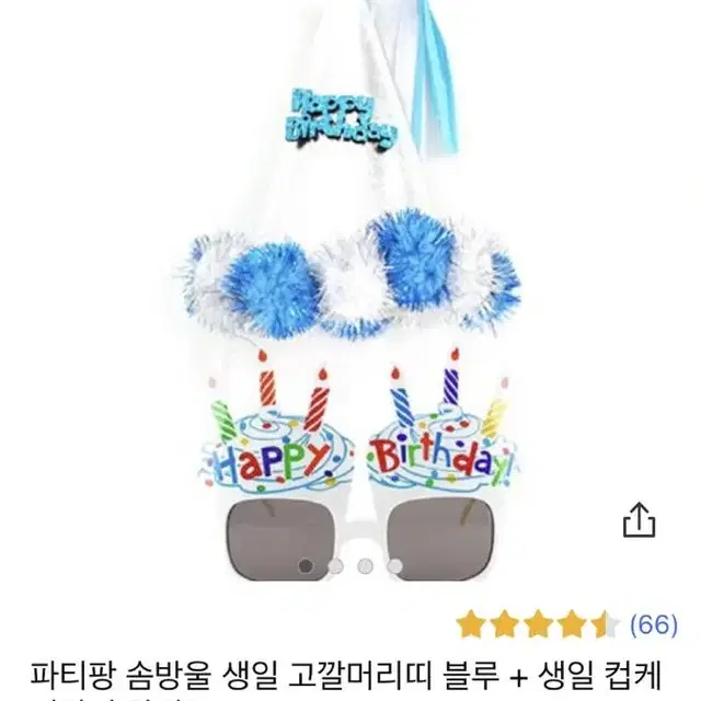 파티팡 솜방울 생일 고깔머리띠 블루 + 생일 컵케익안경 화이트