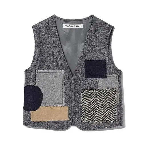 OPEN YY RAW-CUT PATCHWORK VEST