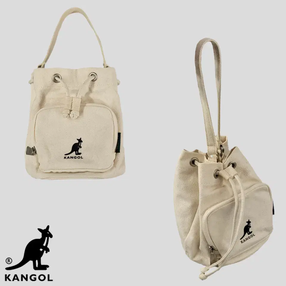 Kangol Ivory Logo Printed Lucky 3850 Canvas Bucket Bag Handbag Bokjori Bag