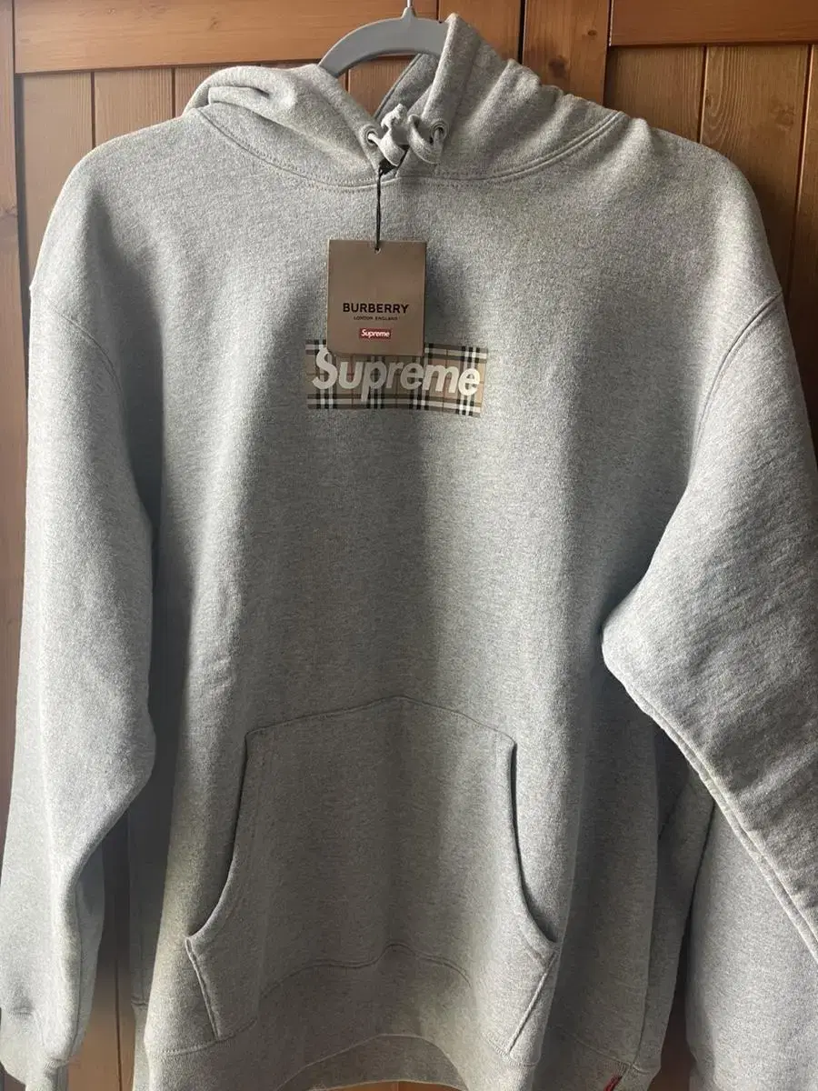 Supreme Burberry Gray Hoodie M