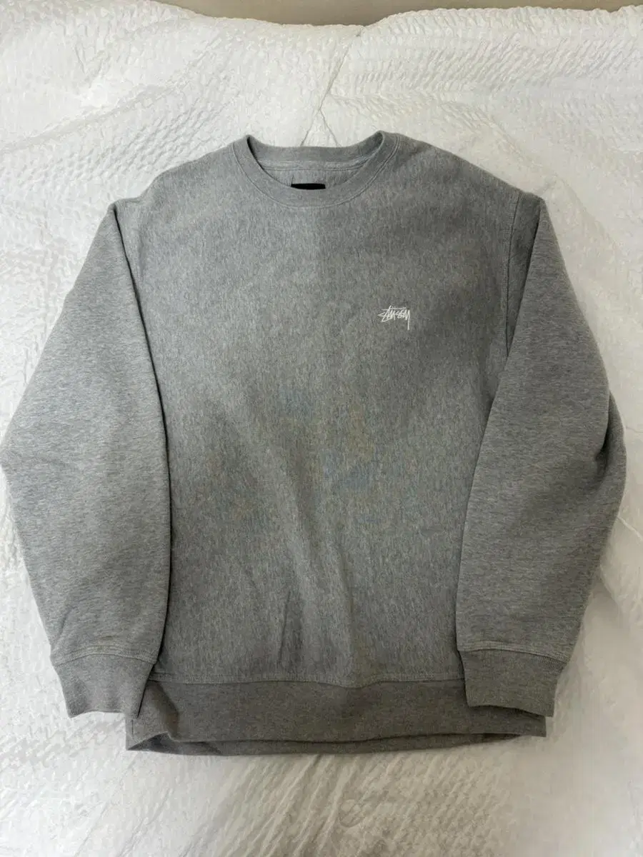 (L) Stussy Stock Logo Crew Neck Gray Sweatshirt