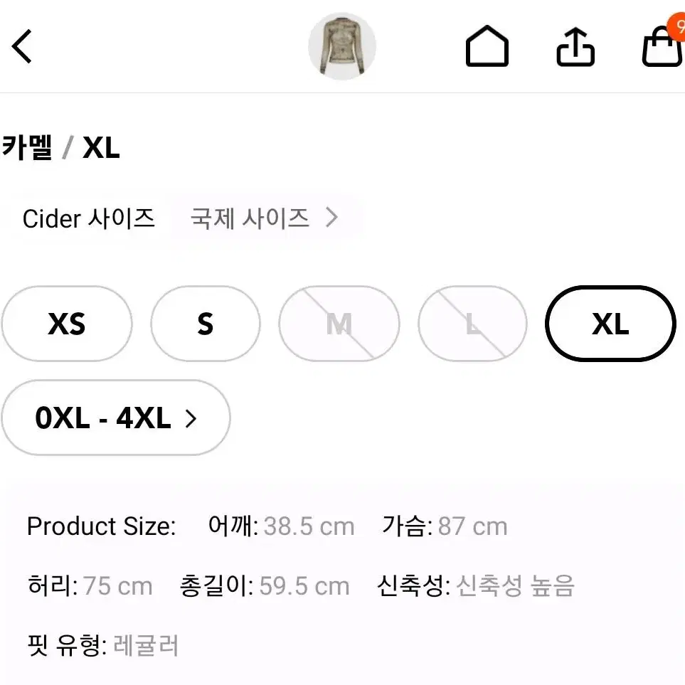 shopcider 샵사이다 메쉬 만다린 넥카라 그래픽 긴소매 탑 XL