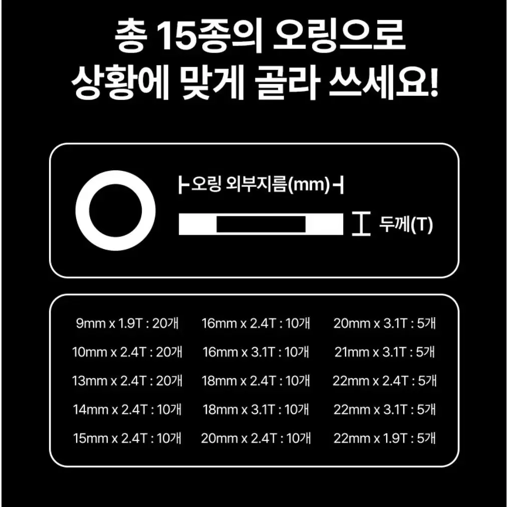 실리콘오링세트 내열 고무 내유성 내마모 두께 1.9에서 3.1