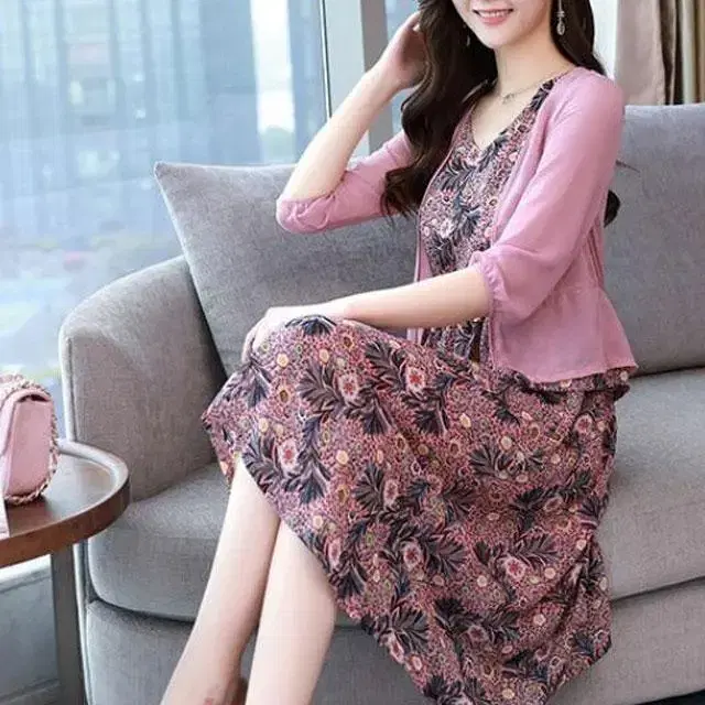 Shop 1604 CHIFFON GARDEN+ONEPIECE SET PINK 66-1