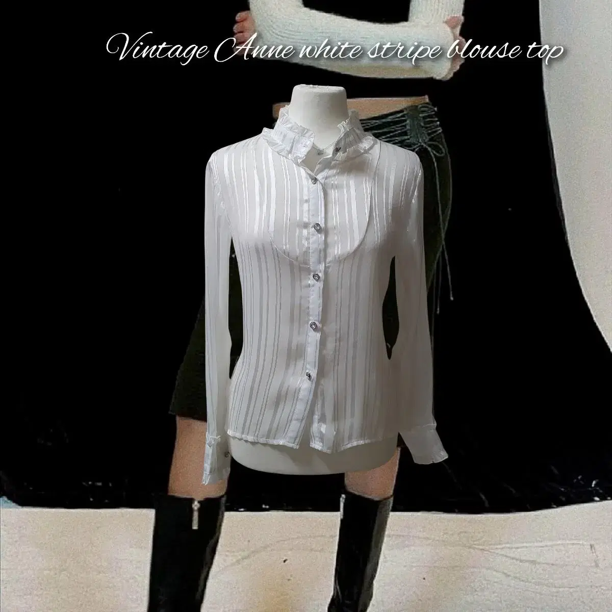 Vintage Anne white stripe blouse top