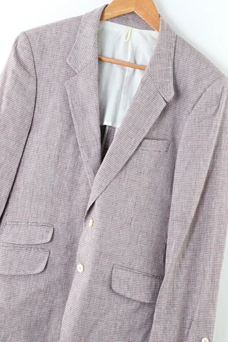 (L) Custom mellow suit jacket blazer linen unique pattern EO vintage