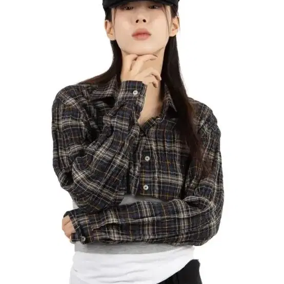 릿킴 cropped check shirt 크롭 체크 셔츠 [navy]