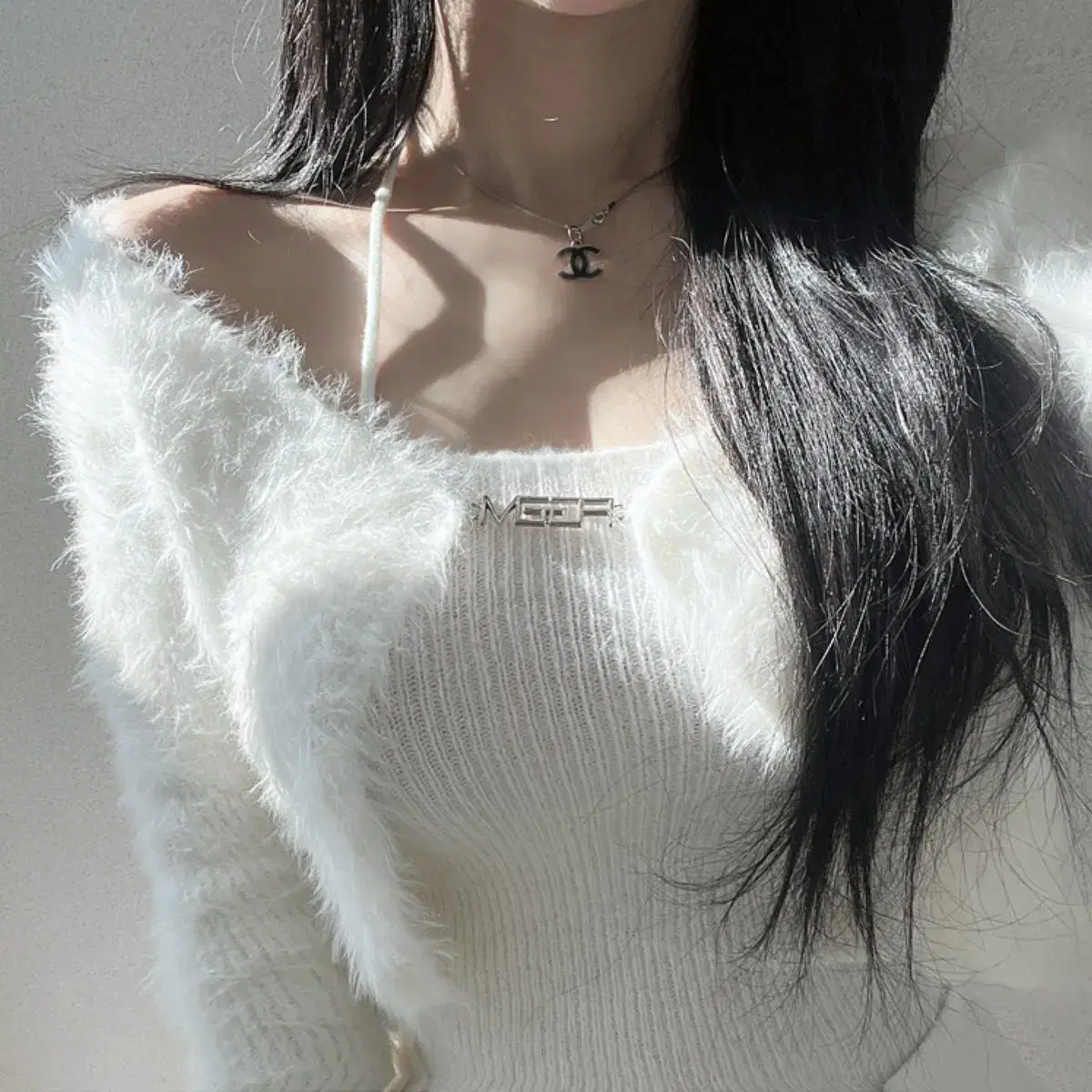 Unique Finn White Angora Knit Cardigan Bolero Set