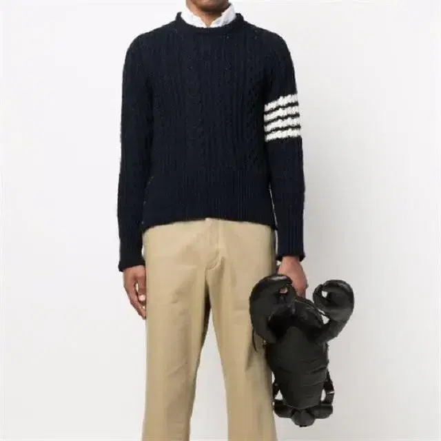 Thom Browne Aran Cable 4-Bar Sweater Size 4 Navy New