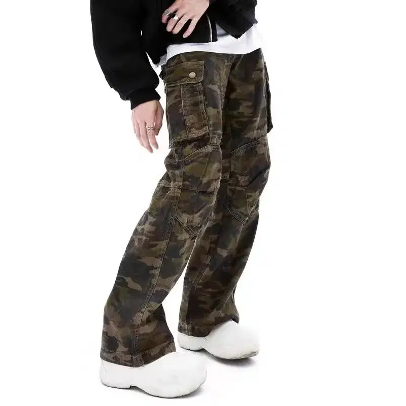 Wide Cargo Camo Military Trousers