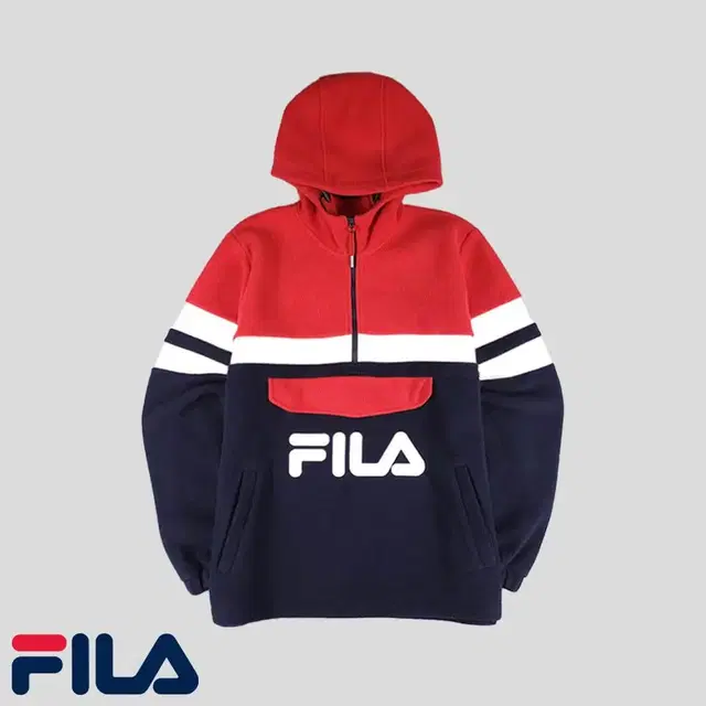 FILA 휠라 필라 레드 네이비 화이트 배색 후드 멀티포켓 보아플리스 후