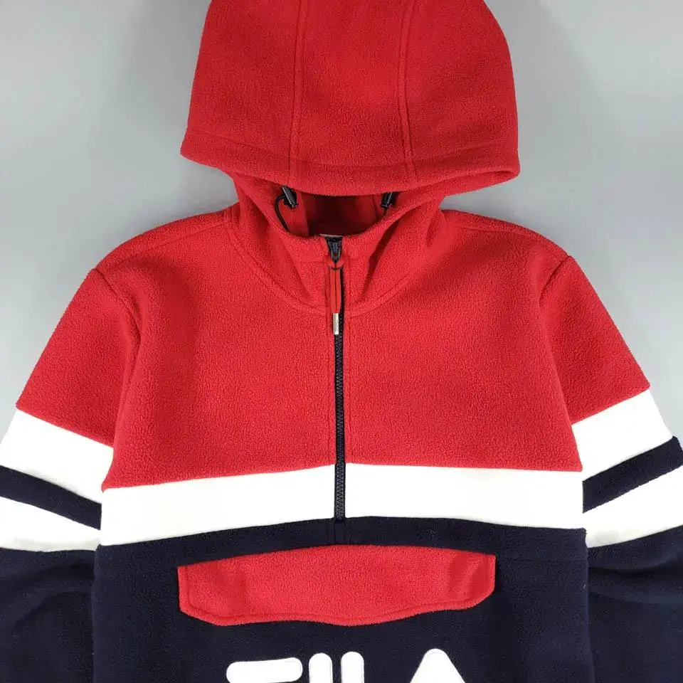 FILA 휠라 필라 레드 네이비 화이트 배색 후드 멀티포켓 보아플리스 후