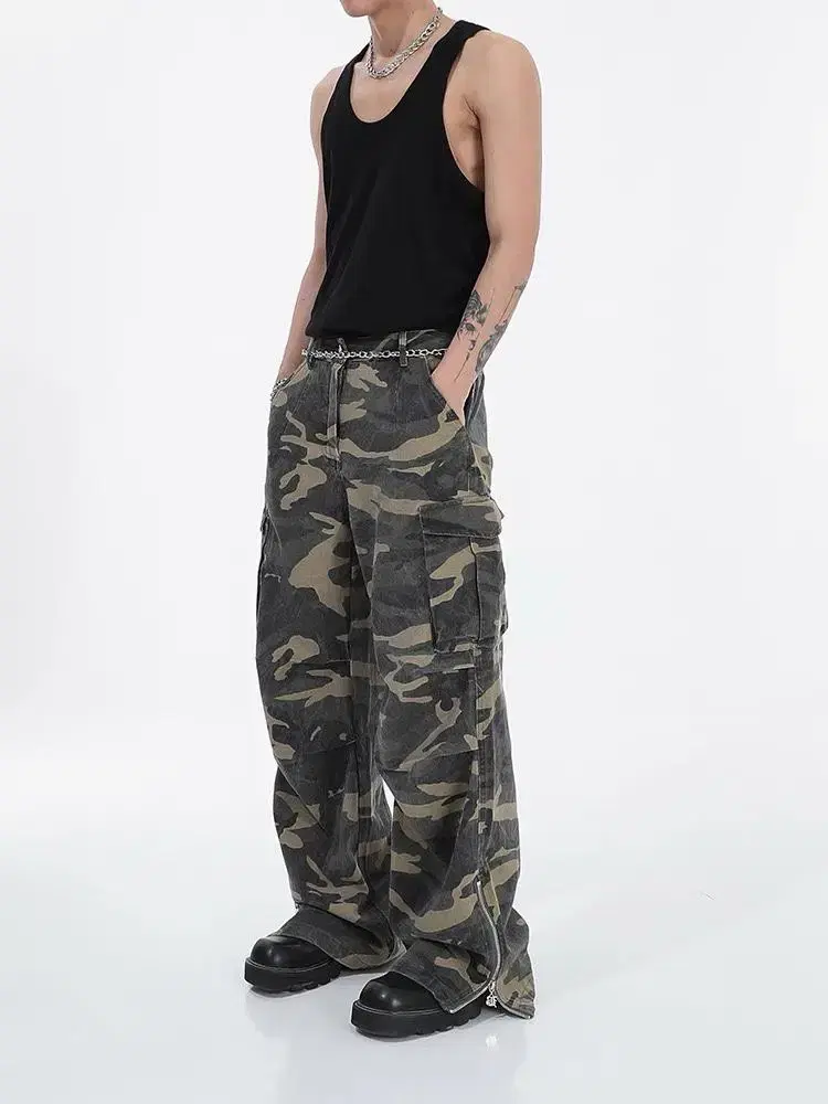 Y2K Vintage Military Cargo Camo Zipper Pants