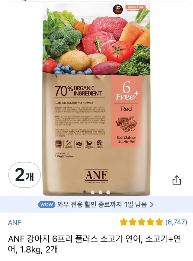 anf 강아지사료 6프리플러스소고기연어 미개봉 싸게 판매