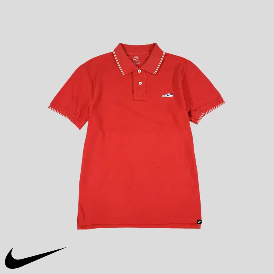 Nike NSW Red Shoes Embroidered Half Button PK Pique Cara Neck Short Sleeve T-Shirt