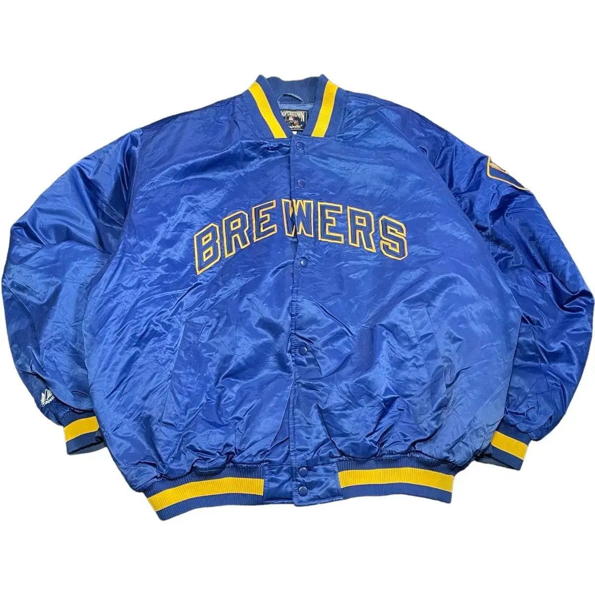 Majestic Big Logo bloo Yellow Varsity Stadium Jacket 2XL Vintage