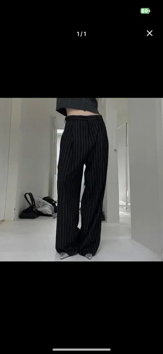 사토미라디오 stripe low wide slacks