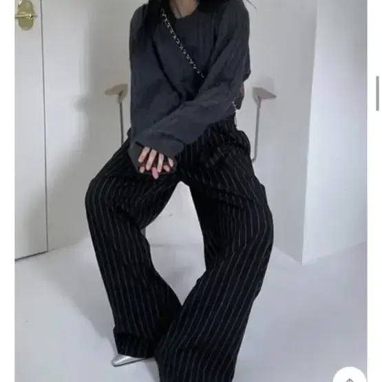 사토미라디오 stripe low wide slacks