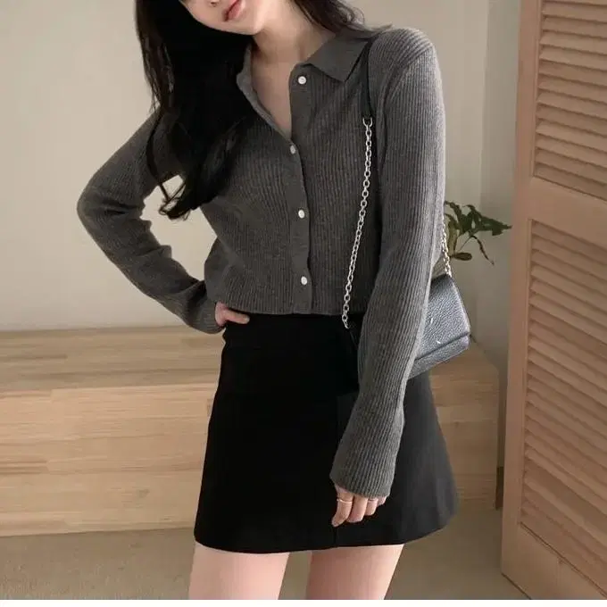 미뉴에트 Lin Cardigan 카라 가디건 차콜