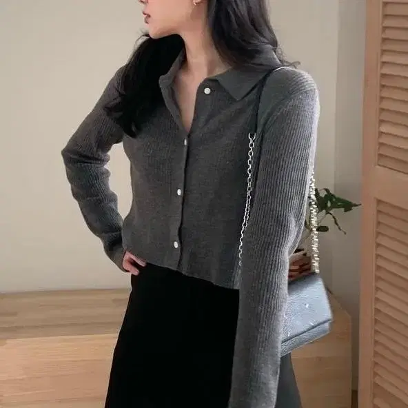 미뉴에트 Lin Cardigan 카라 가디건 차콜