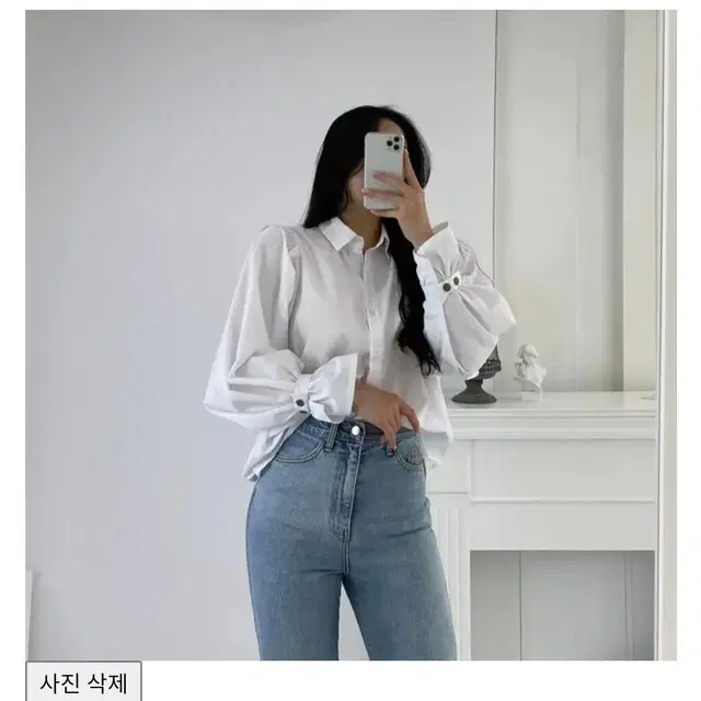 러블리 소매퍼프 셔츠 스트랩 셔츠 숄더 벌룬 카라넥 심플 박시핏 아방핏