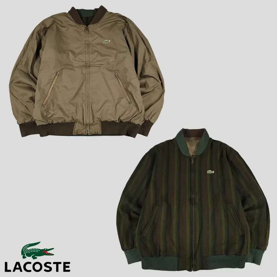 Lacoste Sequin 90s Brown Greentone Striped Khaki Beige Croc Patch Wool10