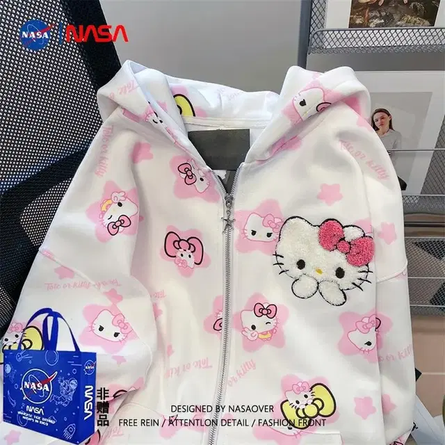 NASA 연명 미국식 빈티지 후드 남녀 HelloKitty 만인 커플