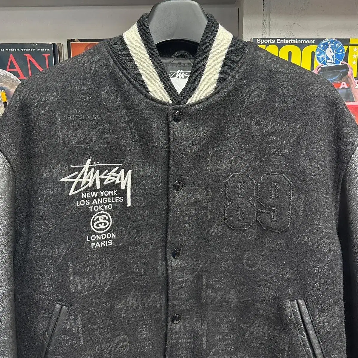 stussy 스투시 2006 월드투어 바시티 자켓 블랙