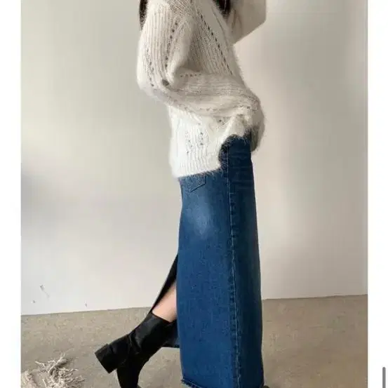 더베를린 데님 롱스커트 Denim skirt back slit